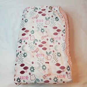 Chickpea Plush Baby Girl Sherpa Baby Blanket Pink Unicorn Rainbow Flowers 30X40"